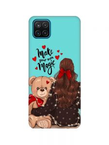 Матовий бірюзовий чохол на Samsung Galaxy A12 :: Дівчина з ведмедиком (принт 188)