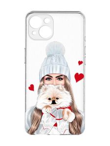 Прозорий чохол із захистом камер на iPhone 15 Plus :: Дівчина з песиком (принт 142)