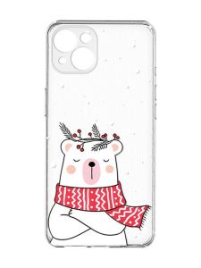 Прозорий чохол із захистом камер на iPhone 15 Plus :: Ведмідь у шарфі (принт 147)