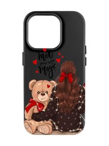 Матовий чорний чохол на Apple iPhone 14 Pro Max :: Дівчина з ведмедиком (принт 188)
