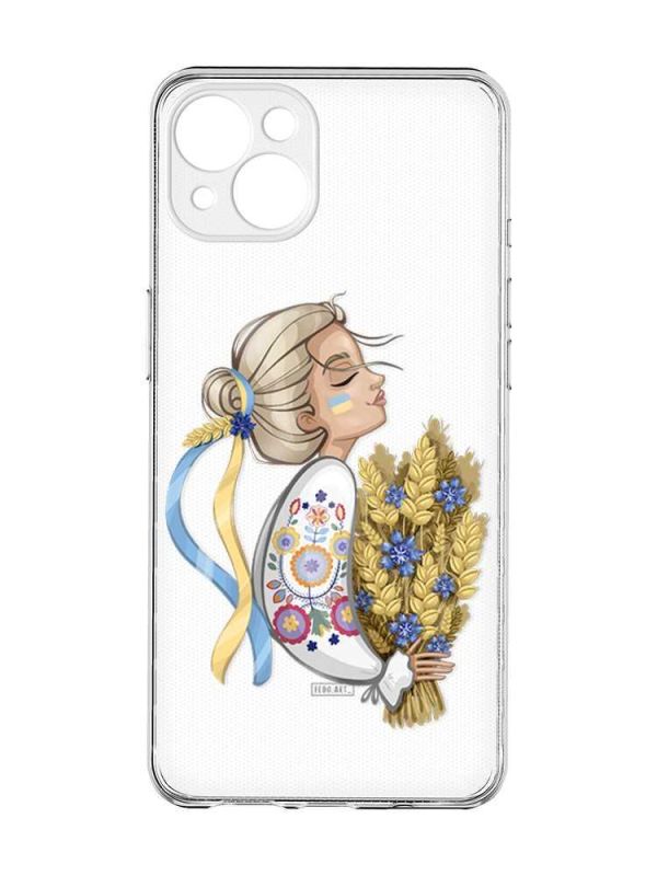 Прозорий чохол із захистом камер на iPhone 15 Plus :: Українка з колосками (принт 173)