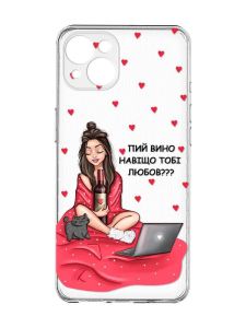 Прозорий чохол із захистом камер на iPhone 15 Plus :: Дівчина з вином (принт 219)