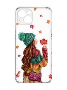 Прозорий чохол із захистом камер на iPhone 15 Plus :: Дівчина з листям (принт 221)