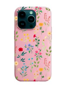 Матовий рожевий чохол на Apple iPhone 14 Pro :: Квітковий фон (принт 269)