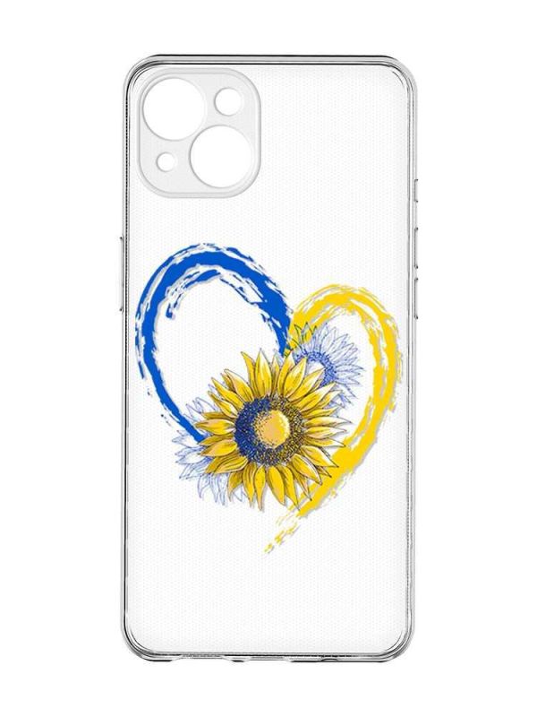 Прозорий чохол із захистом камер на iPhone 15 Plus :: Серце з соняхом. Україна (принт 260)