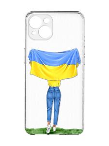 Прозорий чохол із захистом камер на iPhone 15 Plus :: Дівчина з прапором (принт 263)