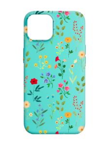 Матовий бірюзовий чохол на Apple iPhone 14 :: Квітковий фон (принт 269)