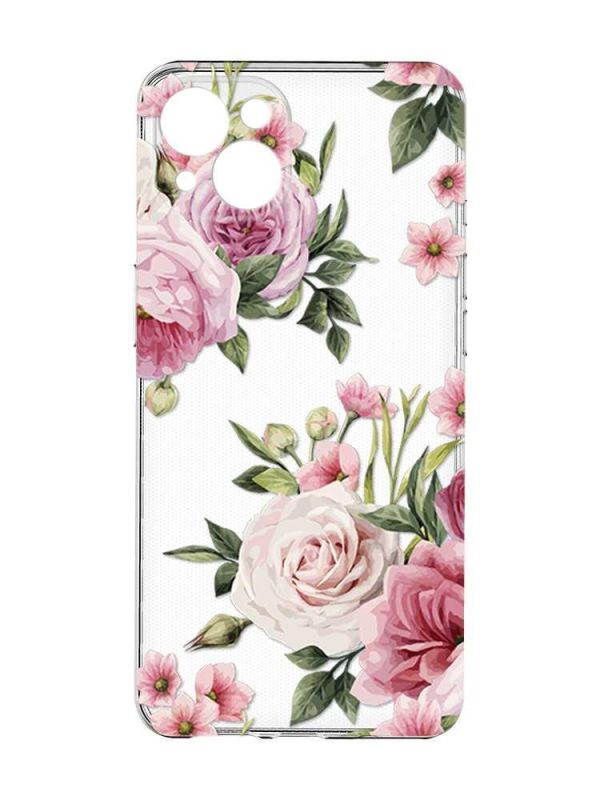 Прозорий чохол із захистом камер на iPhone 15 Plus :: Рожеві квіти (принт 287)