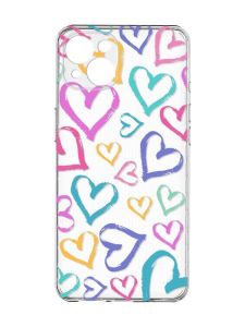 Прозорий чохол із захистом камер на iPhone 15 Plus :: Різнокольорові сердечка (принт 332)