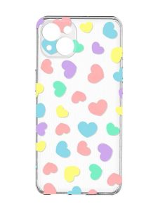 Прозорий чохол із захистом камер на iPhone 15 Plus :: Різнокольорові сердечка (принт 335)