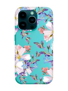 Матовий бірюзовий чохол на Apple iPhone 14 Pro :: Квітковий малюнок (принт 272)