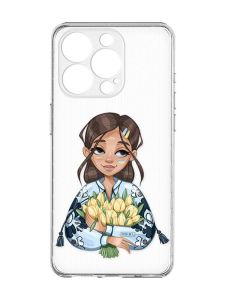 Чохол із захистом камери на  iPhone 15 Pro :: Дівчина з тюльпанами (принт 22)