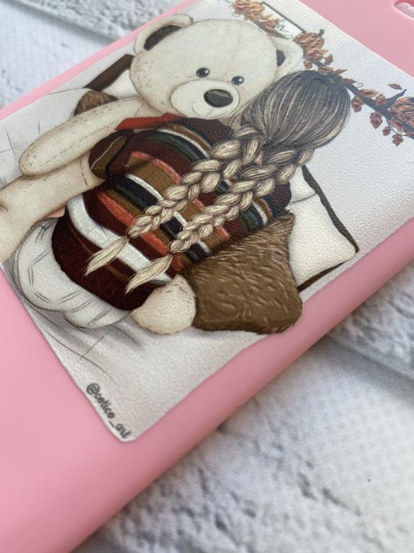 Матовий рожевий чохол на Xiaomi Redmi Note 8 Pro дизайн Дівчинка з ведмедиком принт 117