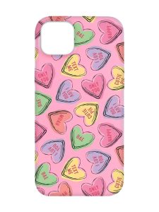 Матовий рожевий чохол на  Apple iPhone 14 :: Сердечка з текстом (принт 333)