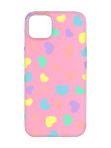 Матовий рожевий чохол на  Apple iPhone 14 :: Різнокольорові сердечка (принт 335)