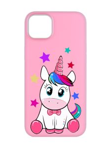 Матовий рожевий чохол на  Apple iPhone 14 :: Єдиноріг (принт 102)