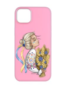 Матовий рожевий чохол на  Apple iPhone 14 :: Українка з колосками (патріотичний принт 173)