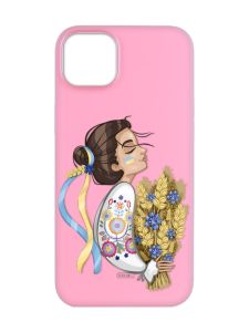 Матовий рожевий чохол на  Apple iPhone 14 :: Українка з колосками (патріотичний принт 172)
