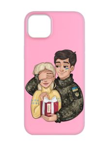 Матовий рожевий чохол на  Apple iPhone 14 :: Подарунок Перемога (патріотичний принт 178)