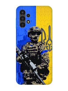 Матовий чохол з бірюзовими боками на Samsung Galaxy A13 4G :: Солдат (патріотичний принт 350)