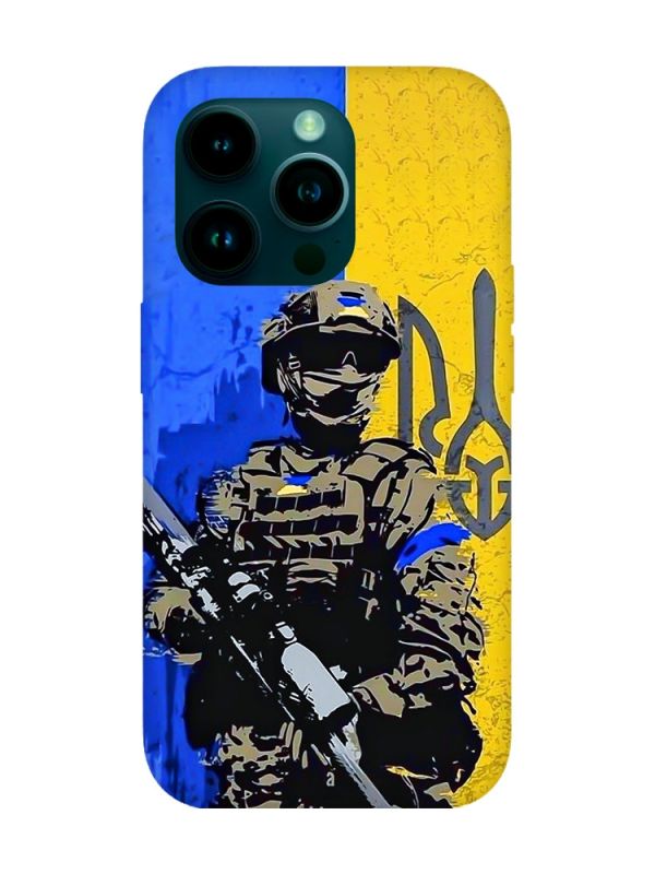 Матовий чохол з червоними боками на Apple iPhone 14 Pro :: Солдат (патріотичний принт 350)