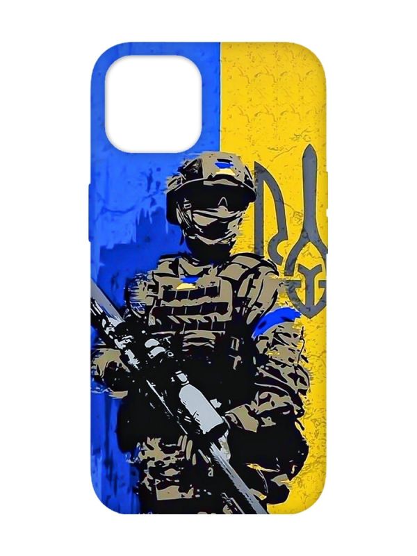 Матовий чохол з рожевими боками на  Apple iPhone 14 :: Солдат (патріотичний принт 350)