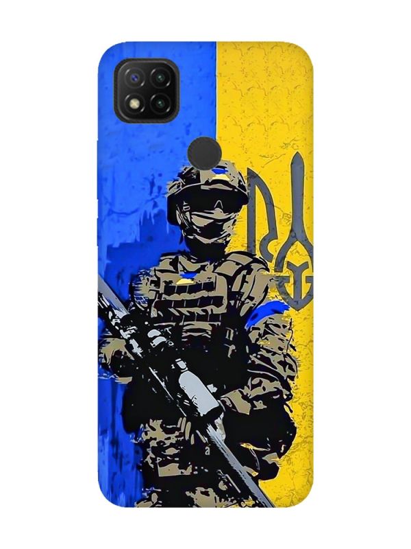 Матовий чохол з бірюзовими боками на Xiaomi Redmi 9C/10A :: Солдат (патріотичний принт 350)