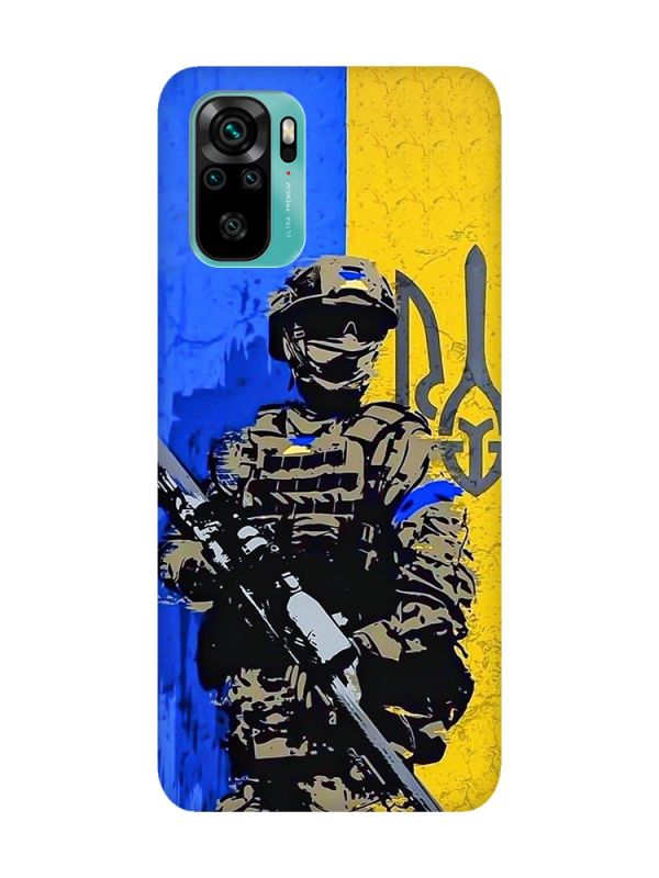 Матовий чохол з червоними боками на Xiaomi Redmi Note 10 / Note 10s :: Солдат (патріотичний принт 350)