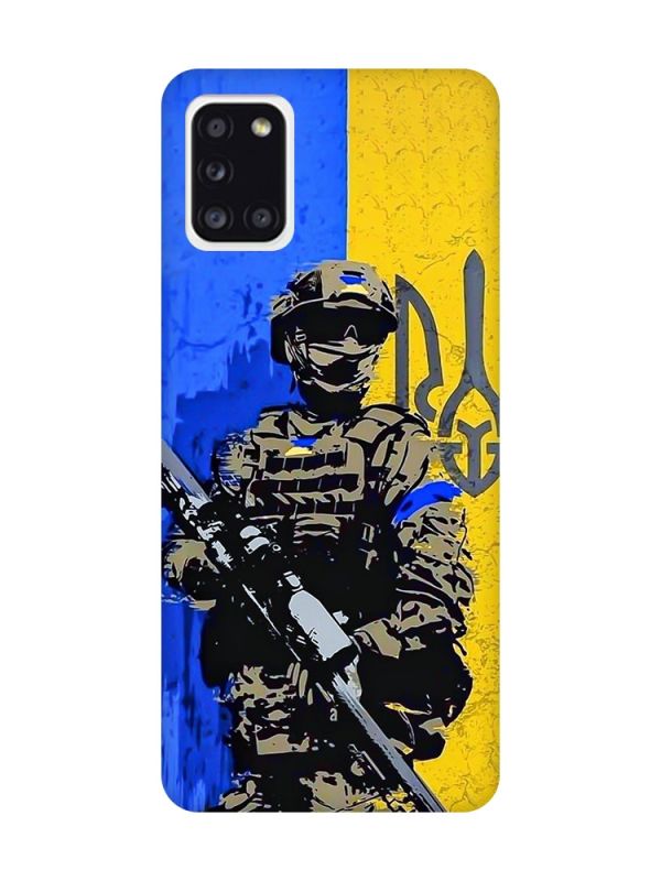 Матовий чохол з рожевими боками на Samsung Galaxy A31 :: Солдат (патріотичний принт 350)
