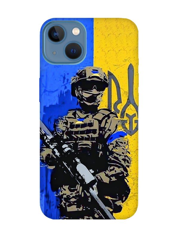 Матовий чохол з бірюзовими боками на Apple iPhone 13 :: Солдат (патріотичний принт 350)