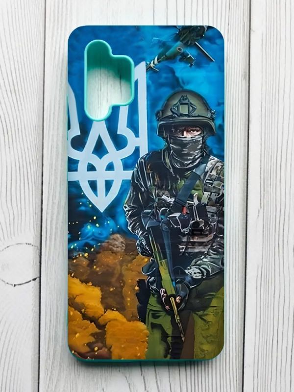 Матовий чохол з бірюзовими боками на Samsung Galaxy A32 :: Захисник (патріотичний принт 349)
