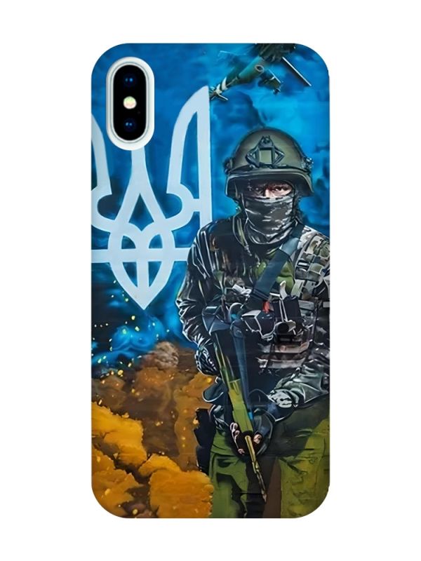 Матовий чохол з рожевими боками на iPhone X / Xs :: Військовий (патріотичний принт 349)
