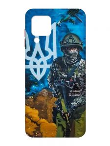 Матовий чохол з червоними боками на Samsung Galaxy M32/A22/M22 4G :: Військовий (патріотичний принт 349)