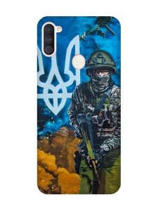 Матовий чохол з червоними боками на Samsung Galaxy A11 :: Військовий (патріотичний принт 349)