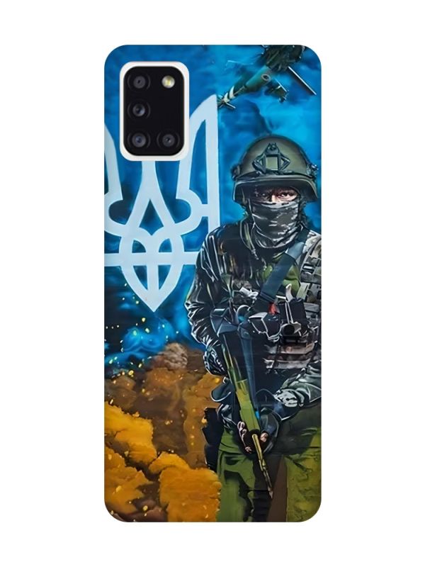 Матовий чохол з червоними боками на Samsung Galaxy A31 :: Військовий (патріотичний принт 349)