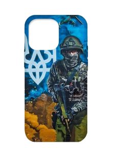 Матовий чохол з бірюзовими боками на Apple iPhone 13 Pro :: Військовий (патріотичний принт 349)