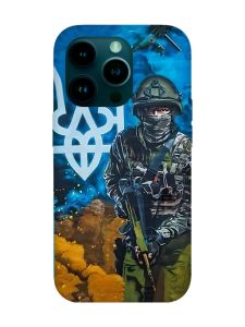 Матовий чохол з бірюзовими боками на Apple iPhone 14 Pro :: Військовий (патріотичний принт 349)