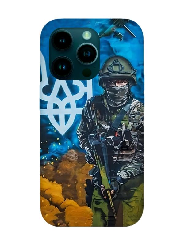 Матовий чохол з червоними боками на Apple iPhone 14 Pro :: Військовий (патріотичний принт 349)