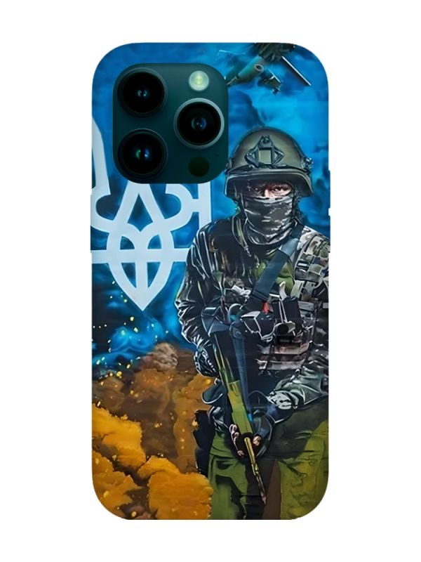 Матовий чохол з рожевими боками на Apple iPhone 14 Pro :: Військовий (патріотичний принт 349)