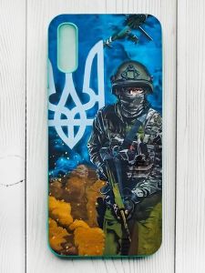 Матовий чохол з бірюзовими боками на Xiaomi Redmi 9А :: Військовий (патріотичний принт 349)