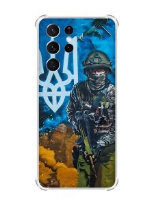 Чохол з потовщеними кутами на Samsung Galaxy S21 Ultra :: Військовий (патріотичний принт 349)