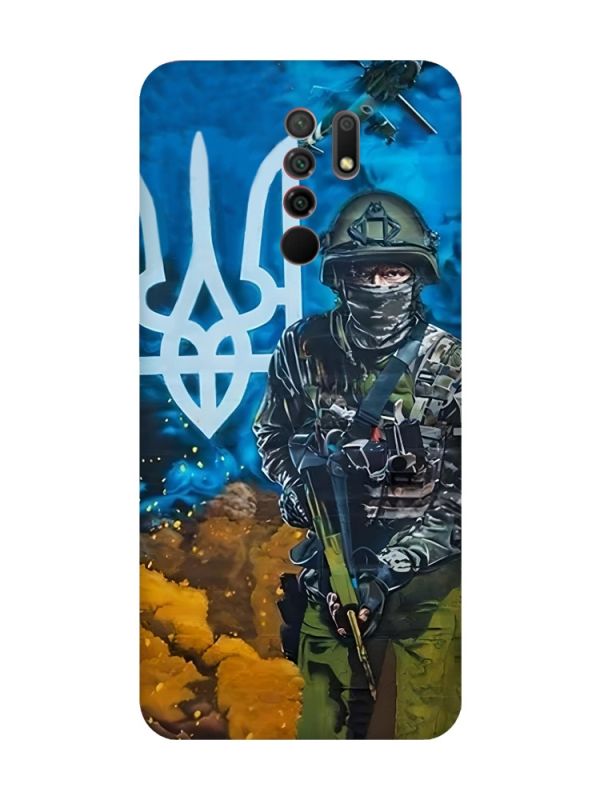 Матовий чохол з червоними боками на Xiaomi Redmi 9 :: Військовий (патріотичний принт 349)