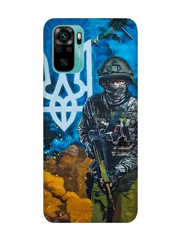 Матовий чохол з червоними боками на Xiaomi Redmi Note 10 / Note 10s :: Військовий (патріотичний принт 349)
