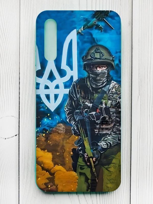Матовий чохол з бірюзовими боками на Samsung Galaxy A50 (2019) A505/A30s :: Військовий (патріотичний принт 349)