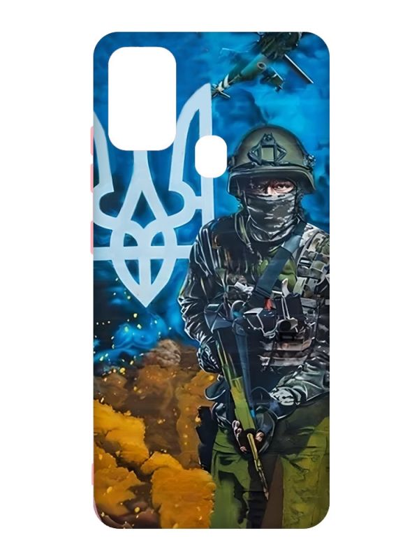 Матовий чохол з рожевими боками на Samsung Galaxy M30s/M21 :: Військовий (патріотичний принт 349)