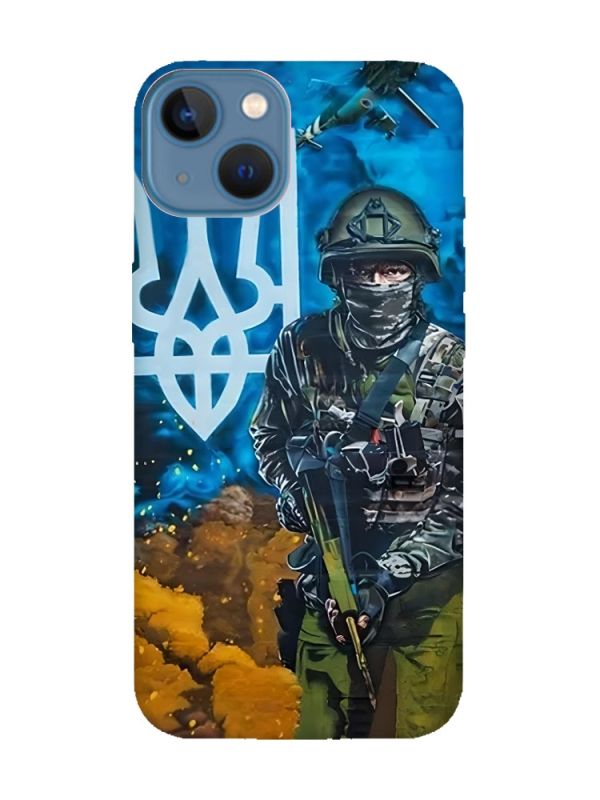 Матовий чохол з рожевими боками на Apple iPhone 13 :: Військовий (патріотичний принт 349)