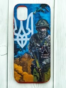 Матовий чохол з червоними боками на Samsung Galaxy A04E/A042 :: Військовий (патріотичний принт 349)