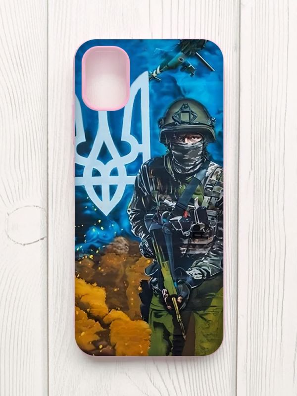 Матовий чохол з рожевими боками на Samsung Galaxy A04E/A042 :: Військовий (патріотичний принт 349)