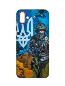 Матовий чохол з червоними боками на Samsung Galaxy A04 :: Військовий (патріотичний принт 349)