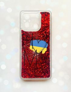 Чохол з плаваючими блискітками на Xiaomi Redmi 12C Червоний :: Дім Україна (принт 353)